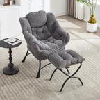 Lazy Chair with Ottoman, Modern Lounge Accent Chair with Armrests and a Side Pocket, Leisure Upholstered Sofa Chair Reading Chair with Footrest for Small Space, Corner Chair-Grey - Grand Goldman Shop