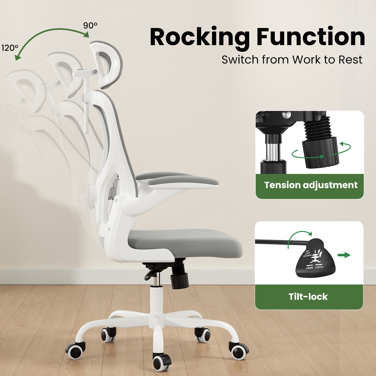 Ergonomic Office Chair, Home Office Desk Chair with Headrest, High Back Computer Chair with Armrests and Adjustable Lumbar Su