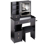 29.2' Small Size Left Drawer Desktop Vanity Table + Cushioned Stool, 2 AC+2 USB Power Station, Hair dryer bracket, Extra Large Touch Control Sliding LED Mirror, Tri-color Switching, Brightness Adjust - Grand Goldman Shop