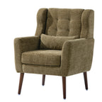 Modern Accent Chair, Chenille Arm Chairs for Living Room, Upholstered Modern Armchair, Comfy Soft Padded Lounge Chair in Small Space, Bedroom, w/Pillow, Solid Wood Leg, Olive Green - Grand Goldman Shop