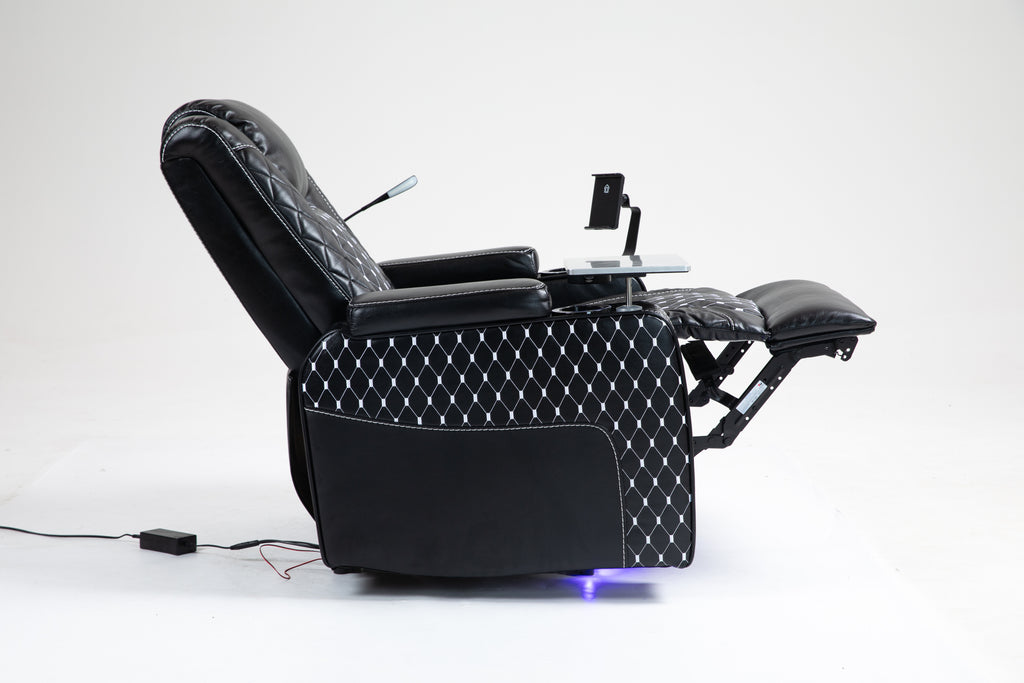 Power Zero Gravity Recliner with Multifunctional Features - Storage Armrest & Cup Holder - Laptop Table & Phone Holder- Reading Light & LED - Infinite Position Recline for Living Room & Office - Grand Goldman Shop