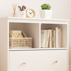 White Wooden Kids Toy Storage Organizer with Large Drawer and Low Bookshelf for Nursery & Playroom, Engineered Wood Cabinet f