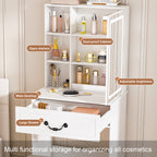 Modern Mini Dressing Table with LED-lit Mirror & Hidden Storage, Adjustable Brightness Vanity Desk, White - Grand Goldman Shop