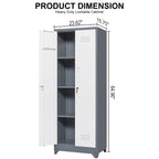Heavy Duty Grey Metal Storage Cabinet with Locking Doors, Hanging Rod & Shelves, 65' H Broom Closet for Garage or Basement - 