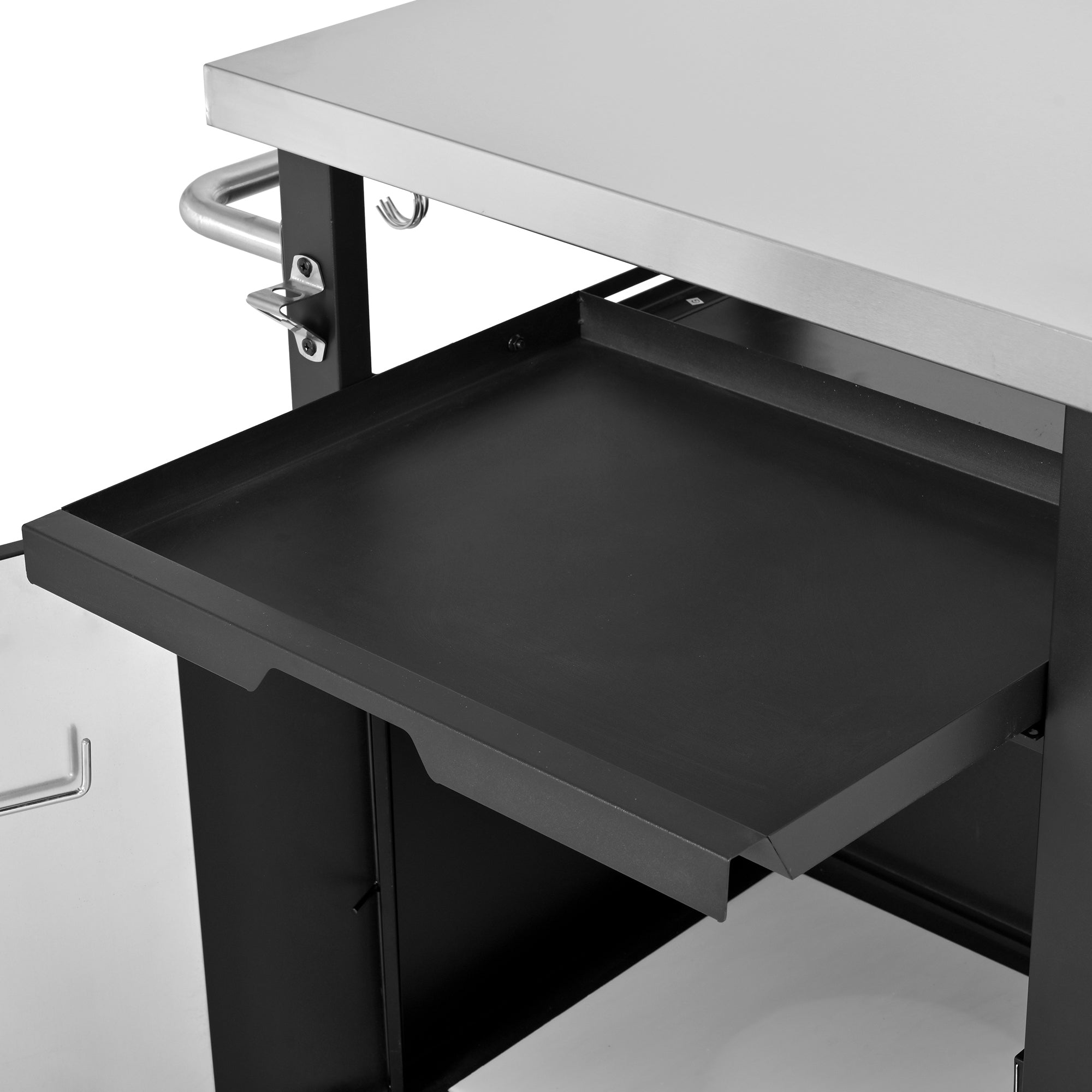K&K 39.5' Outdoor Grill Cart with Storage Cabinet, Outdoor Bar Cart Pizza Oven Table with Wheels, Stainless Steel Top, Outdoor Kitchen Island with Spice & Paper Rack for BBQ, Waterproof Cover Included - Grand Goldman Shop