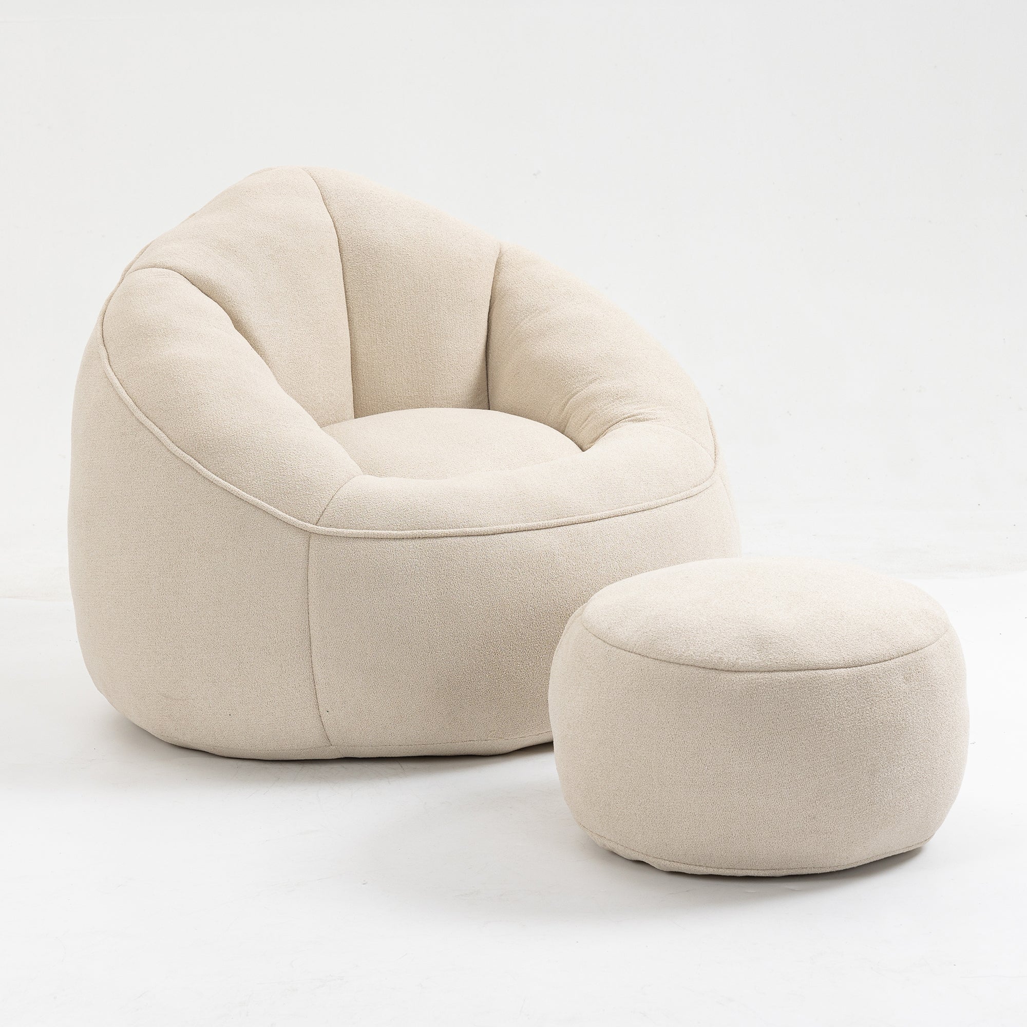 Bedding Bean Bag Sofa Chair with High-Pressure Foam and Footrest, Beige Microfiber - Grand Goldman Shop
