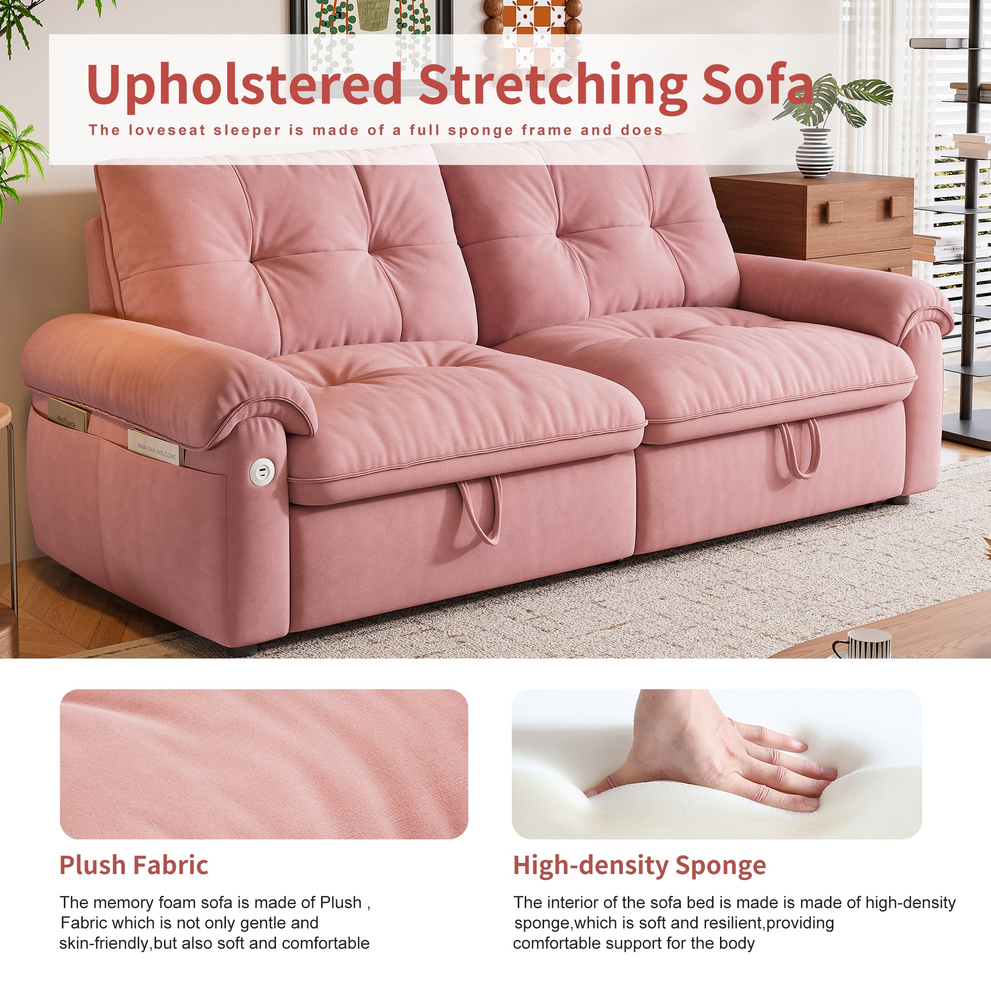 W3820S00026, a 77-inch convertible sofa bed, and a 2-in-1 piece suitable for both sitting and lying. Made of cloud-like fabric, it is applicable to living rooms, bedrooms and apart - Grand Goldman Shop