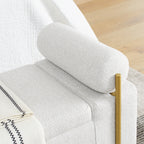 Elegant Upholstered Linen Storage Bench with Cylindrical Arms and Iron Legs, White - Grand Goldman Shop