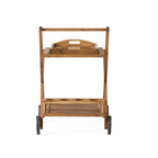 RIVIERA BAR CART Natural Stained Acacia Wood Mobile Bar Cart with Wheels for Entertaining - Grand Goldman Shop