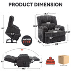 Dual Motor Heat Massage Infinite Position Up to 350 LBS Electric Power Lift Recliners with Power-Remote, Medium-firm and Heavy Duty, Grey - Grand Goldman Shop