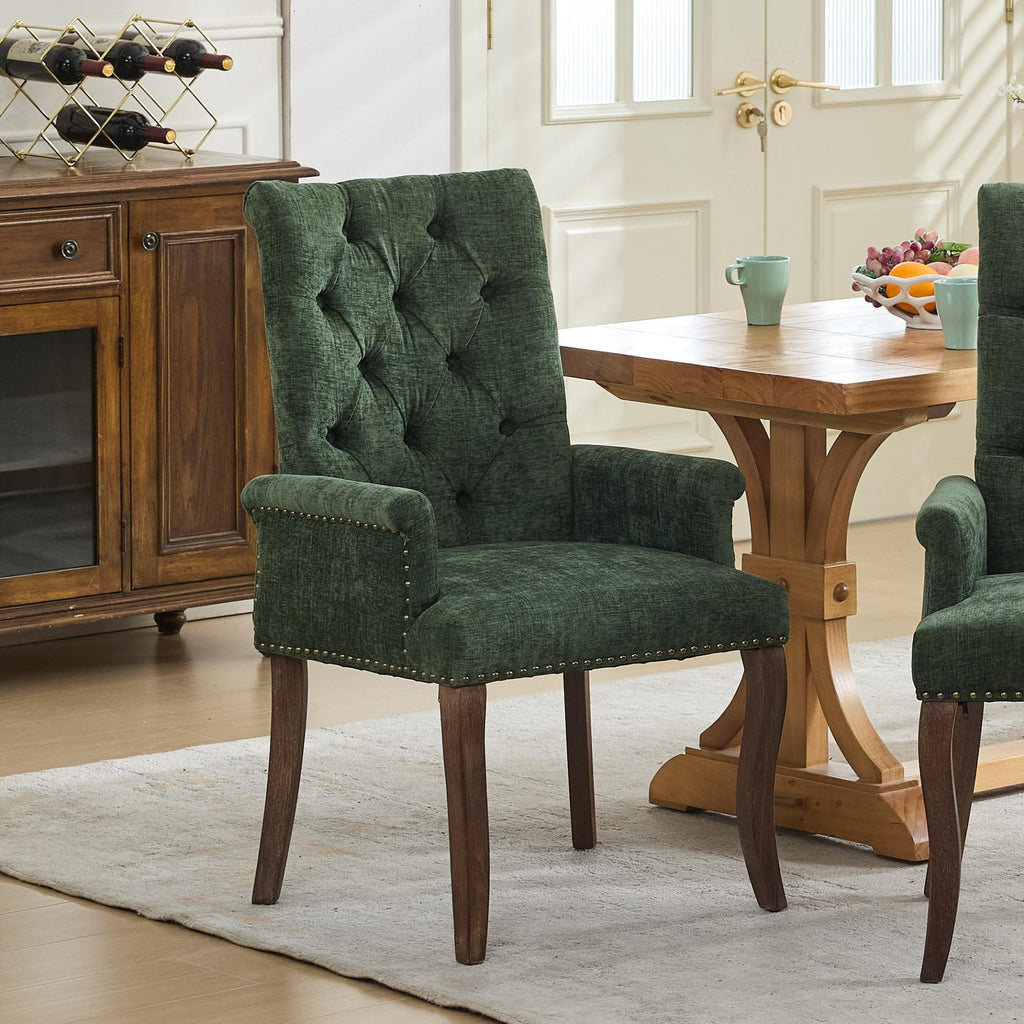 Upholstered Chenille Fabric Accent Dining Chair, Curved Solid Wood Legs, Elegant Tufted Club Dining Room Kitchen Room Arm Dining Chair, Single Pack,Olive Green,SW1895OL - Grand Goldman Shop
