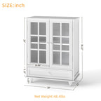 Minimalist White Buffet Cabinet with Double Glass Doors and Drawer, Modern Wooden Storage Sideboard Cupboard for Living room, Dining Room Hallway Entryway - Grand Goldman Shop