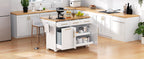 K&K 59.3' Kitchen Island with Storage 2 Pull Out Cabinet Organizers & Rubber Wood Drop Leaf, Rolling Kitchen Island with Trash Can Storage, Power Outlet, Spice & Towel Rack for Kitchen, Dining, White - Grand Goldman Shop