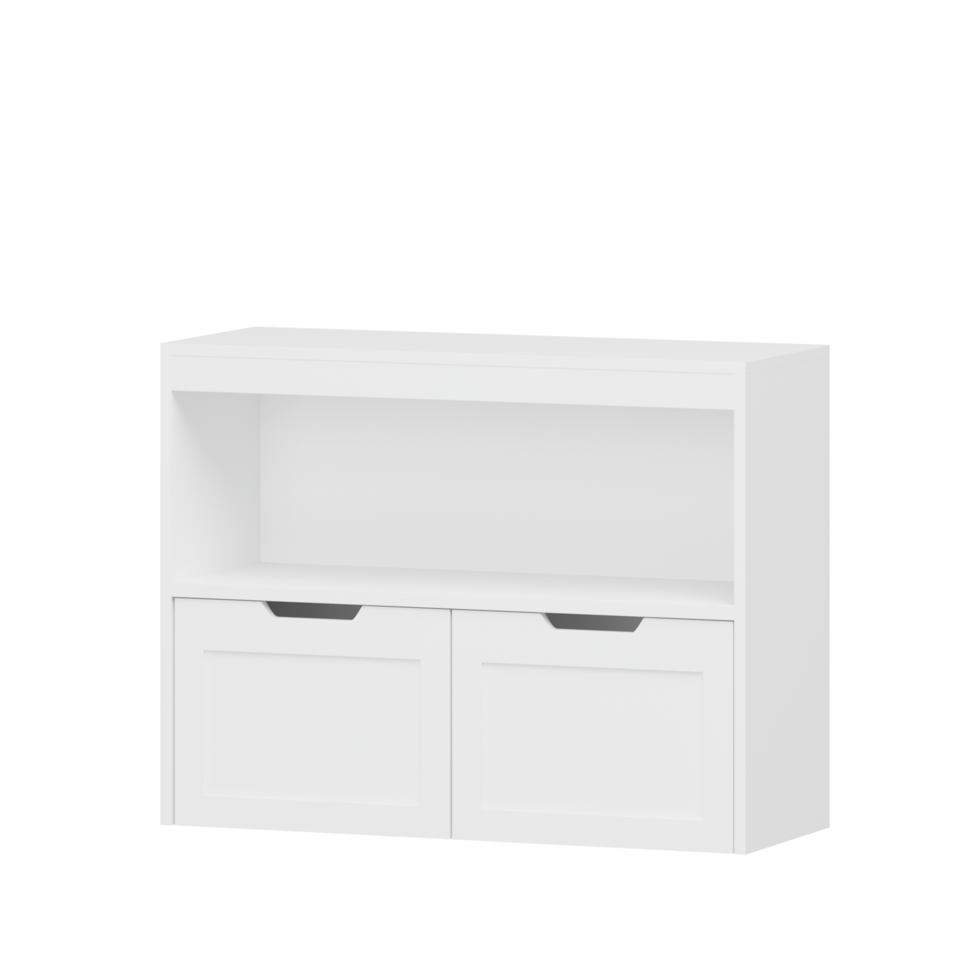 White Book Organizer with Large Drawers and Open Shelves, MDF Toy Storage Cabinet with Removable Wheels and Rounded Edges - G