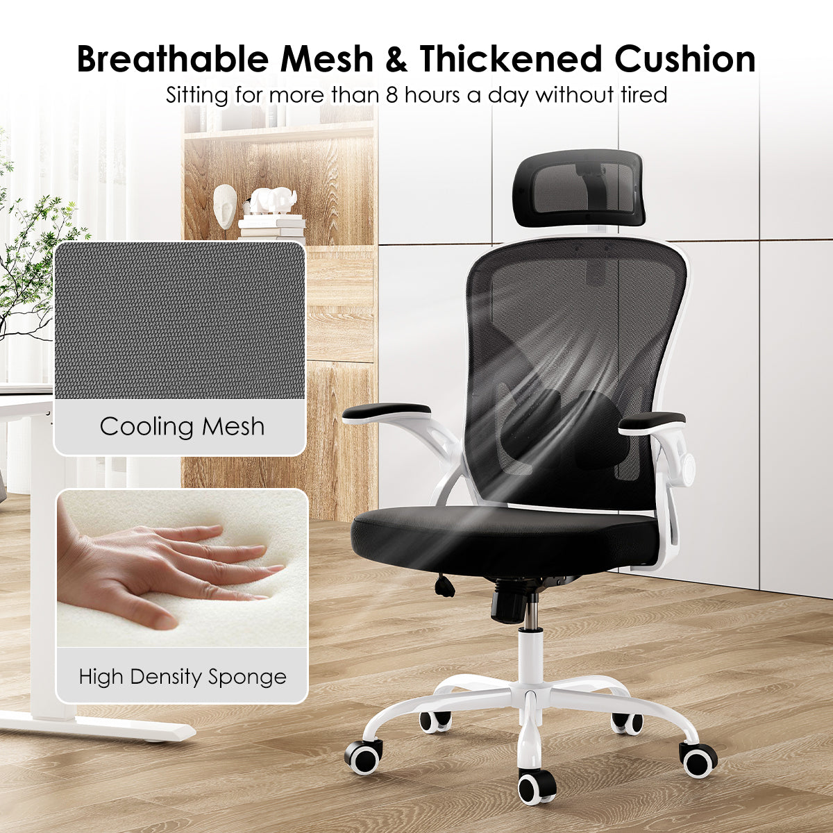 Ergonomic Office Chair, Home Office Desk Chair with Headrest, High Back Computer Chair with Armrests and Adjustable Lumbar Su