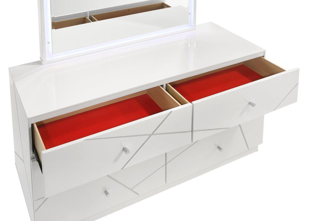 Manhattan Queen 4-Piece Bedroom Set – Modern Design with Lacquer Finish, Geometric Accents, and LED Lighting - Grand Goldman Shop