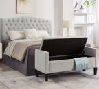 Upholstered Tufted Button Storage Bench with nails trim,Entryway Living Room Soft Padded Seat with Armrest,Bed Bench-Gray - Grand Goldman Shop