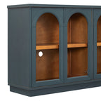 TREXM 4-Door Large Storage Buffet Cabinet with Glass Doors, Arched Cabinet with Adjustable Shelves for Kitchen, Dining Room and Living Room (Navy) - Grand Goldman Shop