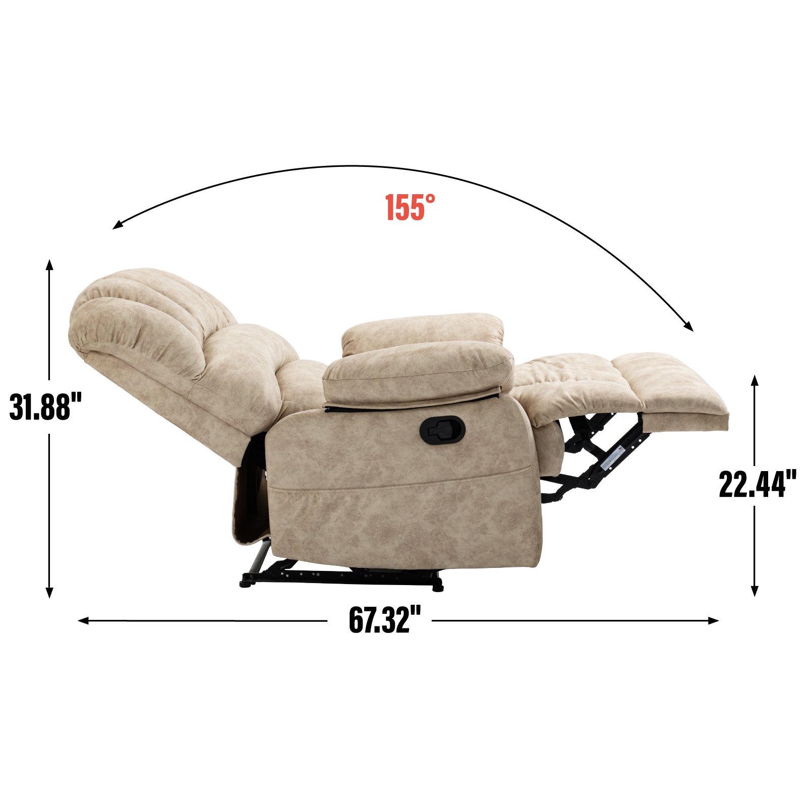 Large Manual Recliner Chair in Fabric for Living Room, Beige - Grand Goldman Shop