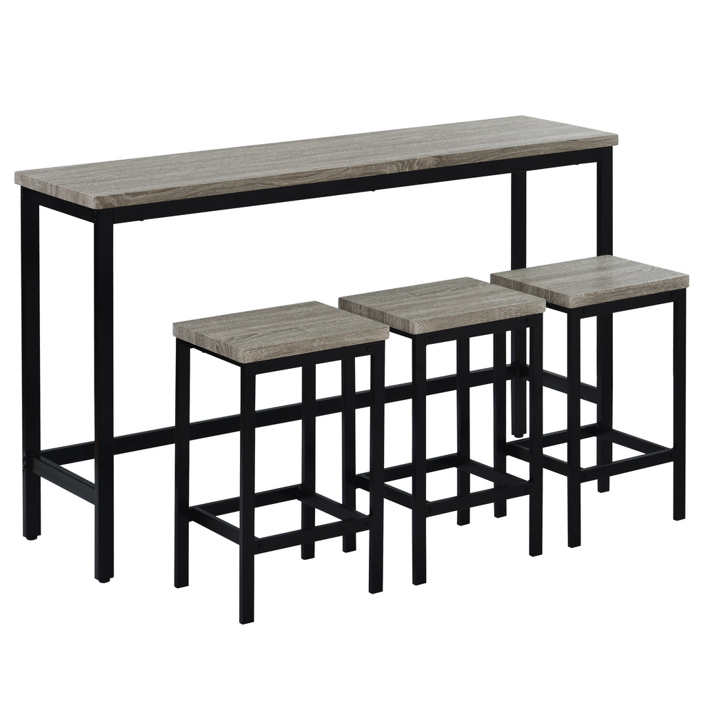 TOPMAX Counter Height Extra Long Dining Table Set with 3 Stools Pub Kitchen Set Side Table with Footrest, Gray - Grand Goldman Shop