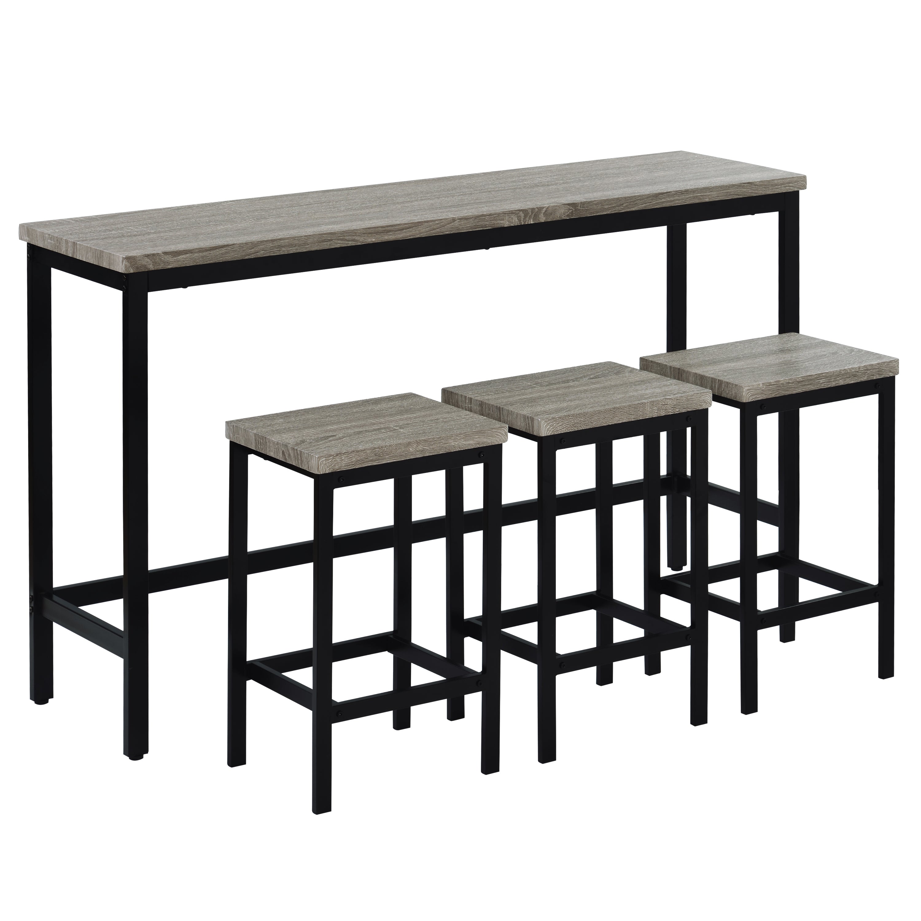 TOPMAX Counter Height Extra Long Dining Table Set with 3 Stools Pub Kitchen Set Side Table with Footrest, Gray - Grand Goldman Shop