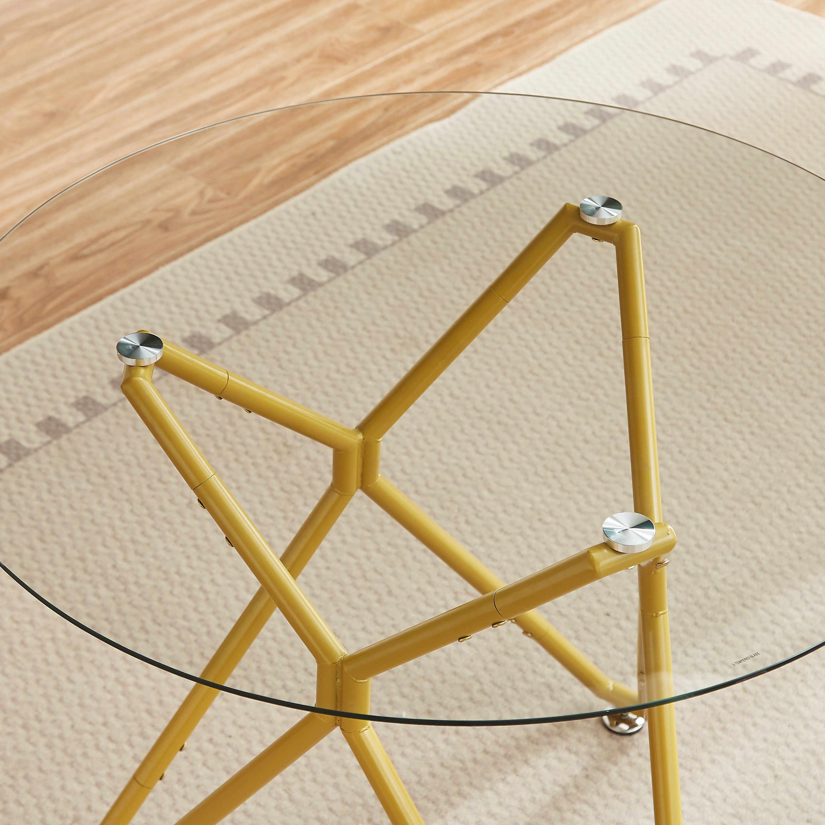 35.4-inch round tempered glass dining table, suitable for 1-4 people, space-saving small kitchen dining table, equipped with sturdy metal table legs, suitable for dining room, living room,Gold - Grand Goldman Shop