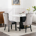 A&A Furniture,Nikki Collection Modern, High-end Tufted Solid Wood Contemporary PU and Velvet Upholstered Dining Chair with Wood Legs Nailhead Trim  2-Pcs Set，Black+Gray, SW2101BG - Grand Goldman Shop