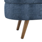 Modern Ottoman Oval Storage Bench with Rubber Wood Legs, Dark Blue Fabric, 43.5'x16'x16' - Grand Goldman Shop