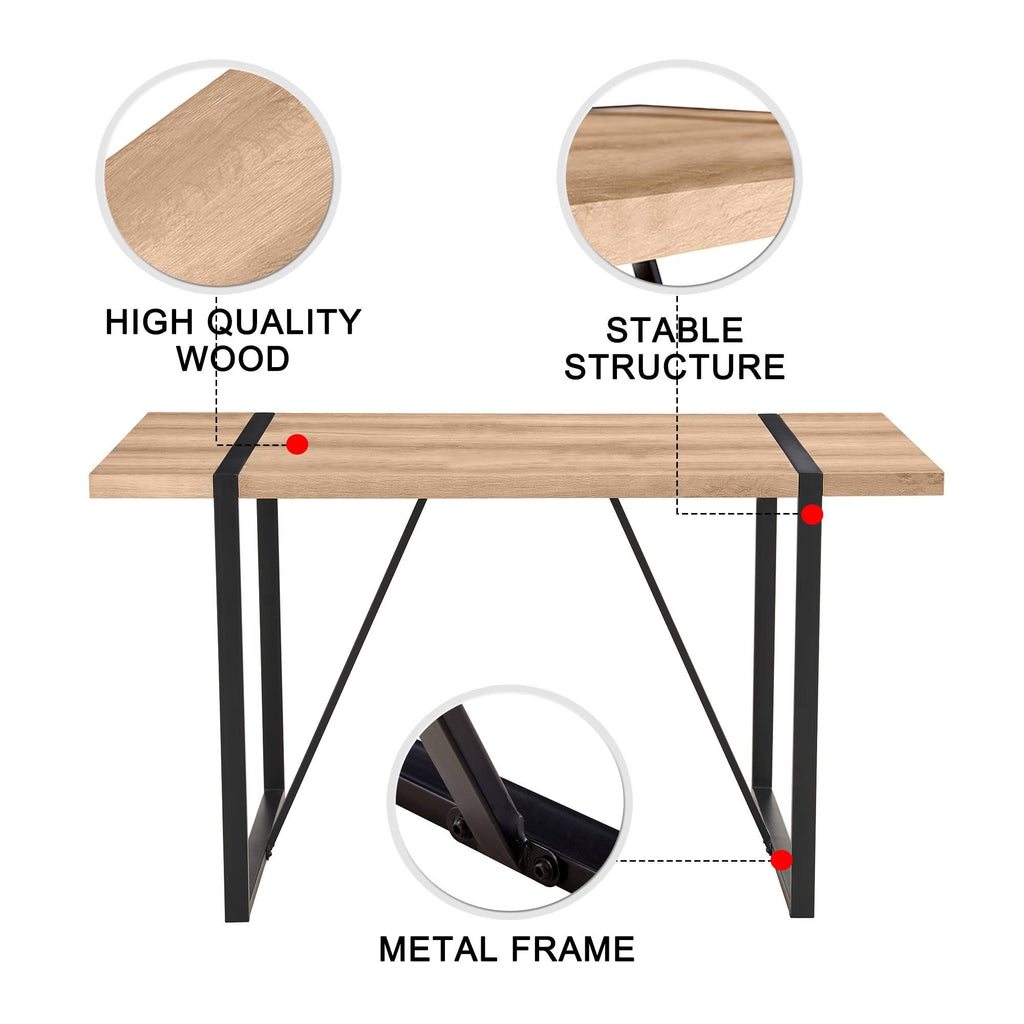 Rustic Industrial Rectangular Wood Dining Table For 4-6 Person, With 1.5' Thick Engineered Wood color Tabletop and Black Metal Legs,Desk For Kitchen Dining Living Room, 55.1' x 31.4'x 29.9'1529W115172 - Grand Goldman Shop