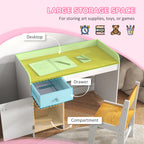 Qaba Kids Desk and Chair Set with Storage Drawer, Study Desk with Chair for Children for Arts & Crafts, Snack Time, Homeschoo
