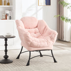 Lazy Chair with Ottoman, Modern Lounge Accent Chair with Armrests and a Side Pocket, Leisure Upholstered Sofa Chair Reading Chair with Footrest for Small Space, Corner Chair-Pink - Grand Goldman Shop