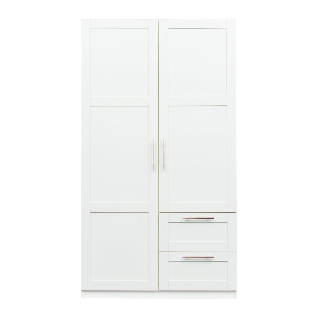 High wardrobe and kitchen cabinet with 2 doors, 2 drawers and 5 storage spaces,white - Grand Goldman Shop