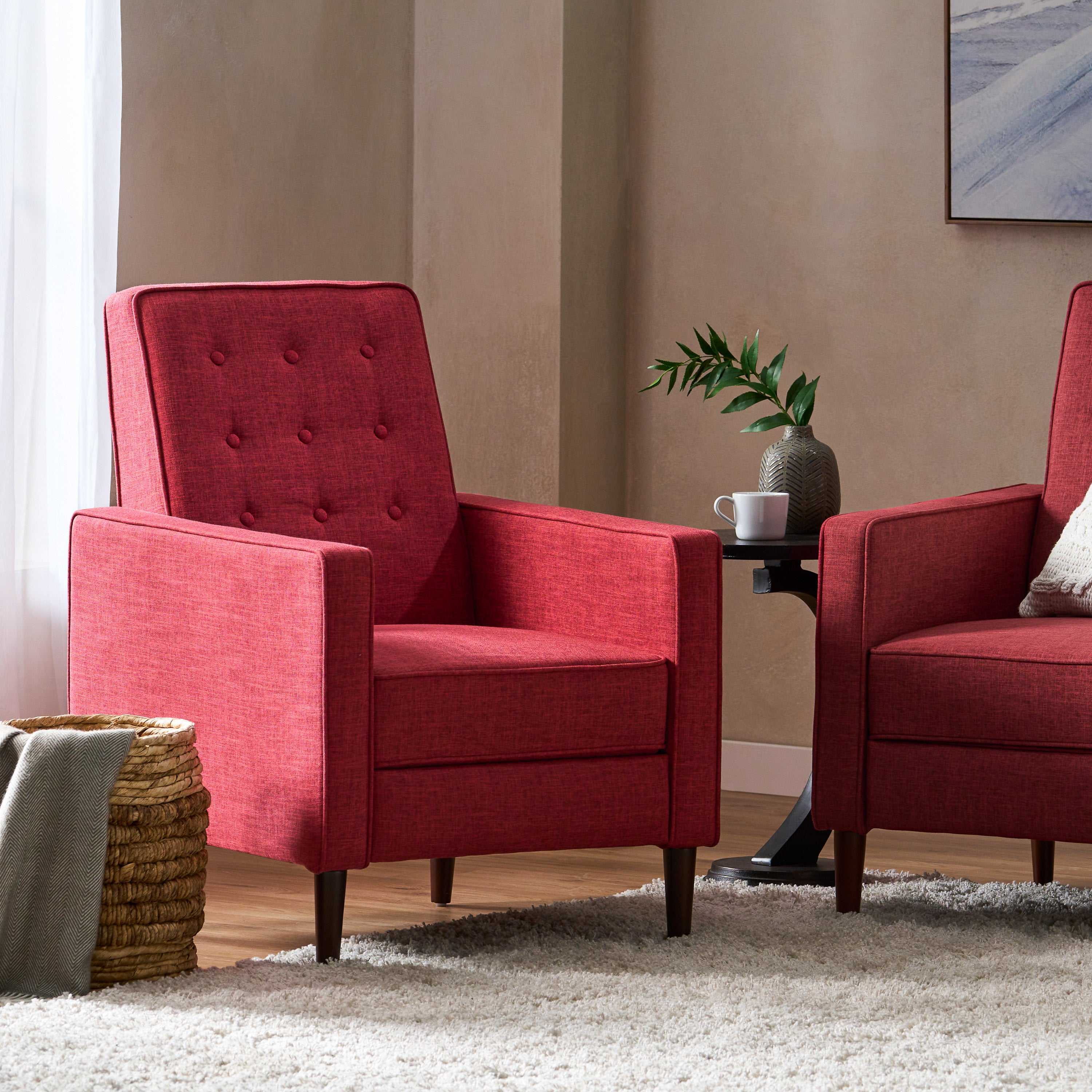 Macedonia Mid-Century Modern Button Tufted Fabric Recliner - Grand Goldman Shop