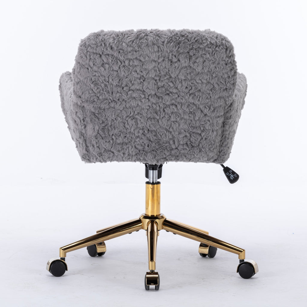 A&A Furniture Gray Adjustable Desk Chair with Artificial Rabbit Hair and Golden Metal Base - Grand Goldman