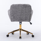 A&A Furniture Gray Adjustable Desk Chair with Artificial Rabbit Hair and Golden Metal Base - Grand Goldman