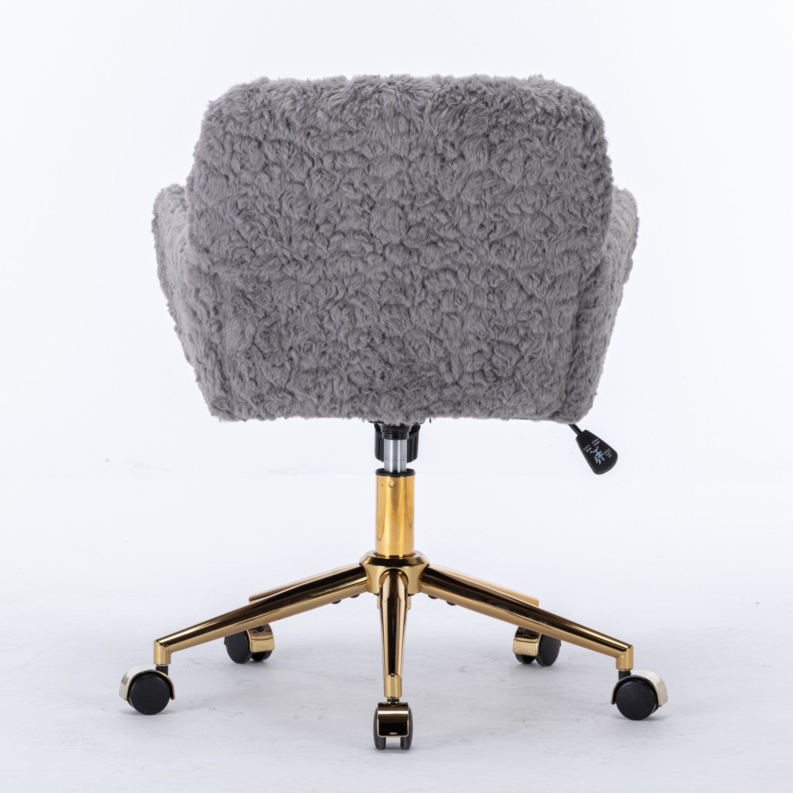 A&A Furniture Gray Adjustable Desk Chair with Artificial Rabbit Hair and Golden Metal Base - Grand Goldman