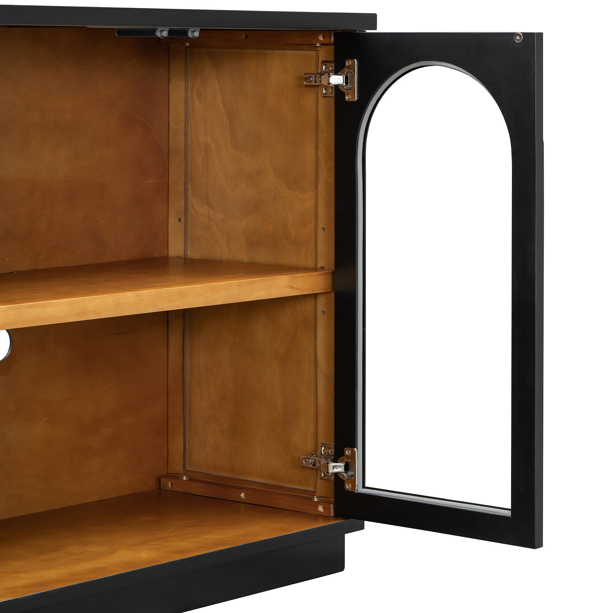 TREXM 4-Door Large Storage Buffet Cabinet with Glass Doors, Arched Cabinet with Adjustable Shelves for Kitchen, Dining Room and Living Room (Black) - Grand Goldman Shop