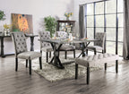 Classic Light Gray Color 1PC BENCH Button Tufted Linen Like Fabric Solid wood Chair Upholstered Seat Breakfast Rustic Dining Room Furniture - Grand Goldman Shop