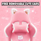 Cat Ears Pink Gaming Chair - Pink PU Leather Ergonomic Reclining Office Chair with Footrest, 310lb Capacity, 6-Position Recli