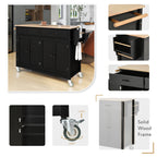Kitchen Island Cart with Solid Wood Top and Locking Wheels,54.3 Inch Width,4 Door Cabinet and Two Drawers,Spice Rack, Towel Rack (Black) - Grand Goldman Shop