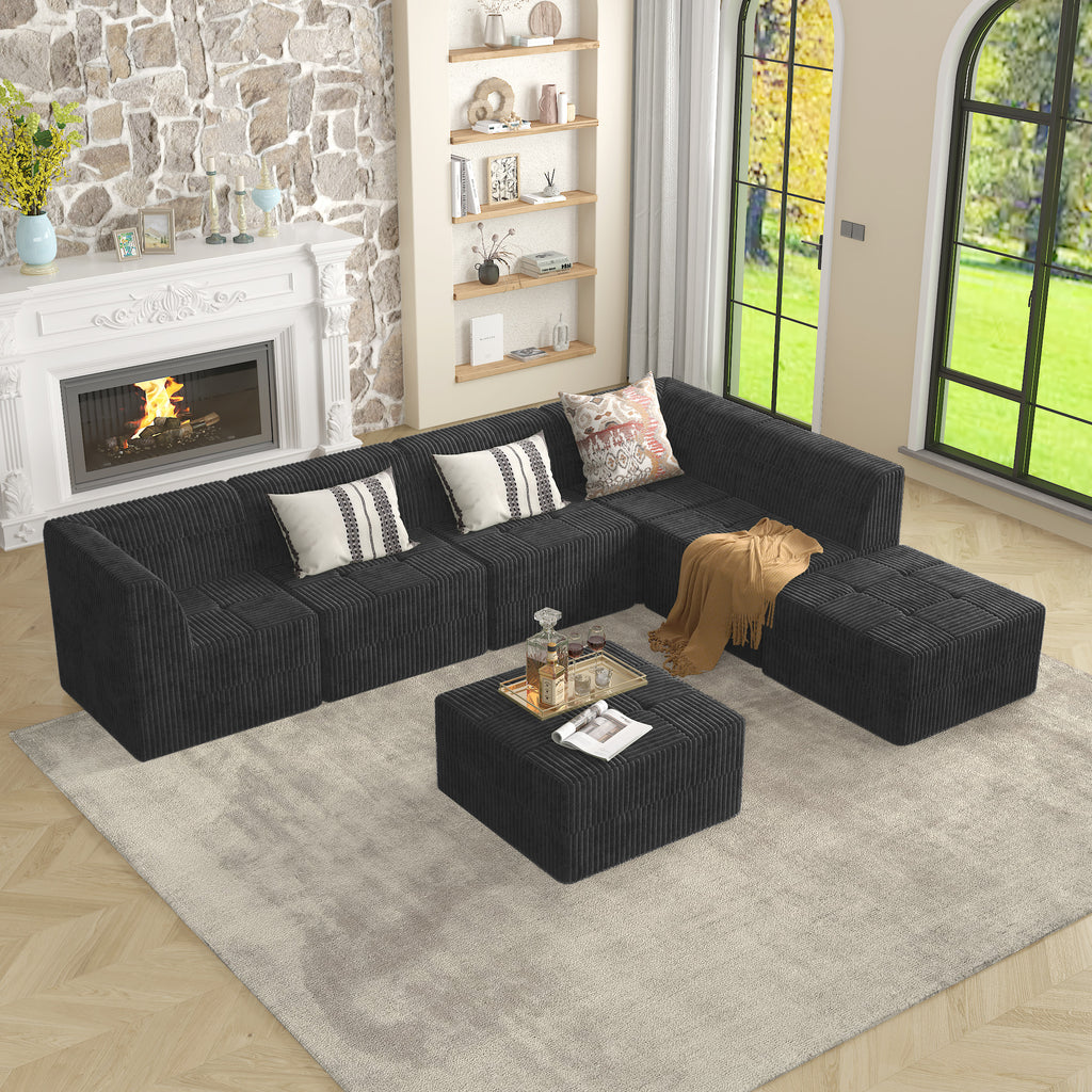 Modern Minimalist Ottoman Sofa Compressed Sectional Corduroy Couch Sleeper for Living Room Bedroom - Black - Grand Goldman Shop