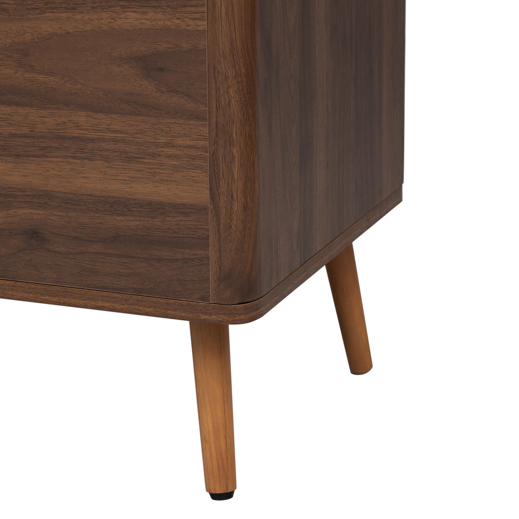 Mid Century TV Stand with 2 Drawers, Media Console Table for TVs up to 80'', Walnut Finish Solid Wood and MDF Entertainment Center for Living Room, Bedroom, Home Theatre - Grand Goldman Shop