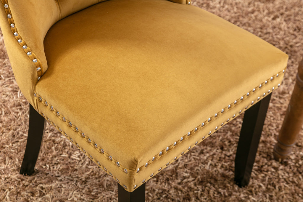 Nikki Collection Modern, High-end Tufted Solid Wood Contemporary Velvet Upholstered Dining Chair with Wood Legs Nailhead Trim 2-Pcs Set,Gloden, SW2001GL - Grand Goldman Shop