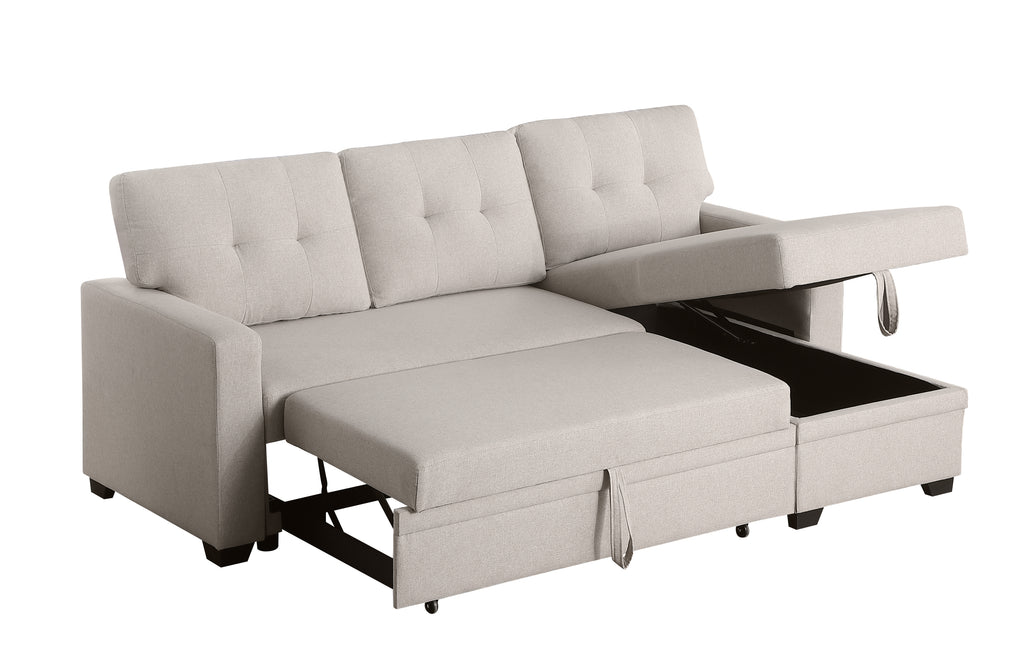 Upholstered Pull out Sectional Sofa with Chaise - Grand Goldman Shop