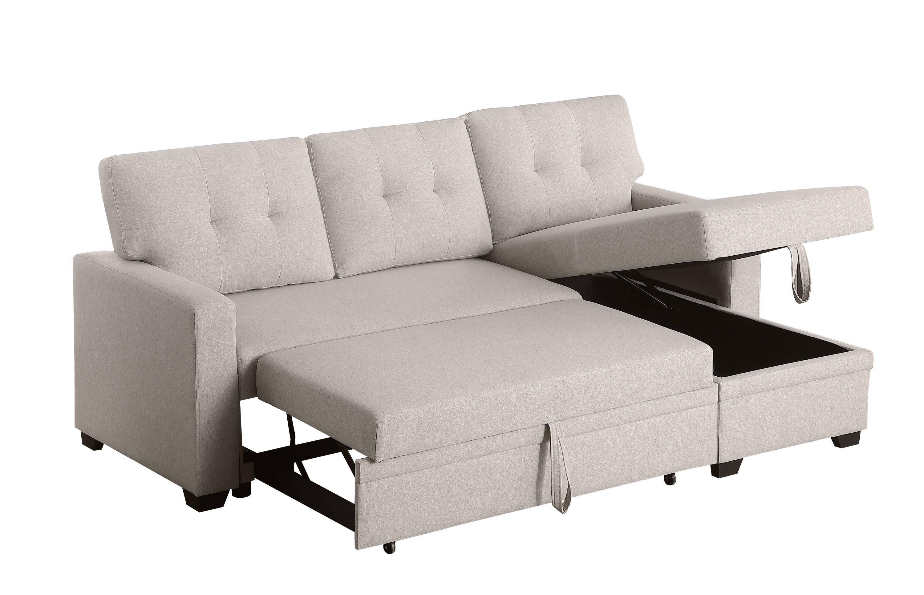 Upholstered Pull out Sectional Sofa with Chaise - Grand Goldman Shop
