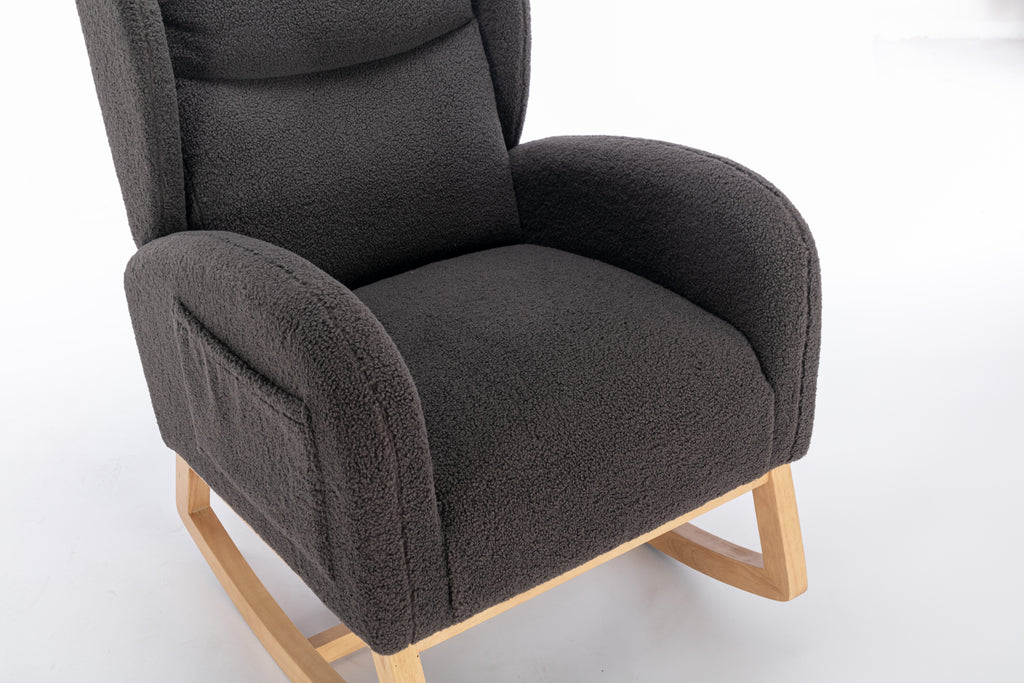 049-Teddy Fabric Rocking Chair With Packet Wood Legs,Dark Gray - Grand Goldman Shop