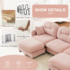 Cloud Sectional L-Shaped Couch With Ottoman,Soft Chenille Fabric,Quilted Pleated Design High-Density Foam,Fits Bedrooms Living Rooms Reading Nooks,Pink - Grand Goldman Shop