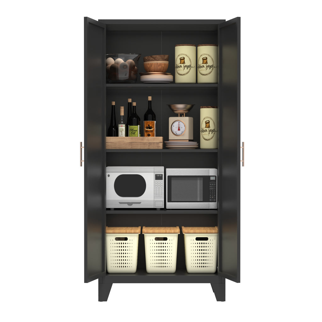 61'' 2 Shapely Doors Cabinet, Metal Storage Cabinet with Doors and Adjustable Shelves, for Bedroom, Living Room(Black) - Grand Goldman Shop