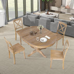 Modern Natural Wood Wash Dining Table Set for 4 with Round Table and Chairs, Solid Wood and MDF - Grand Goldman Shop