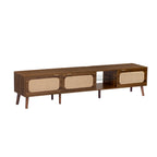 78' TV Stand for 75/80/85 inch TV with Walnut Finish, Ample Storage and Open Shelving in Solid Wood and Glass - Grand Goldman Shop